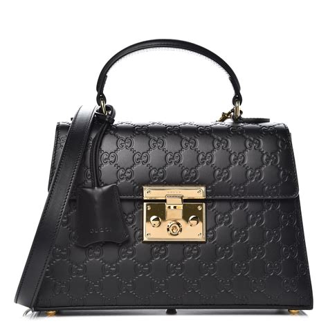 GUCCI Guccissima Signature Small Padlock Top Handle Bag 